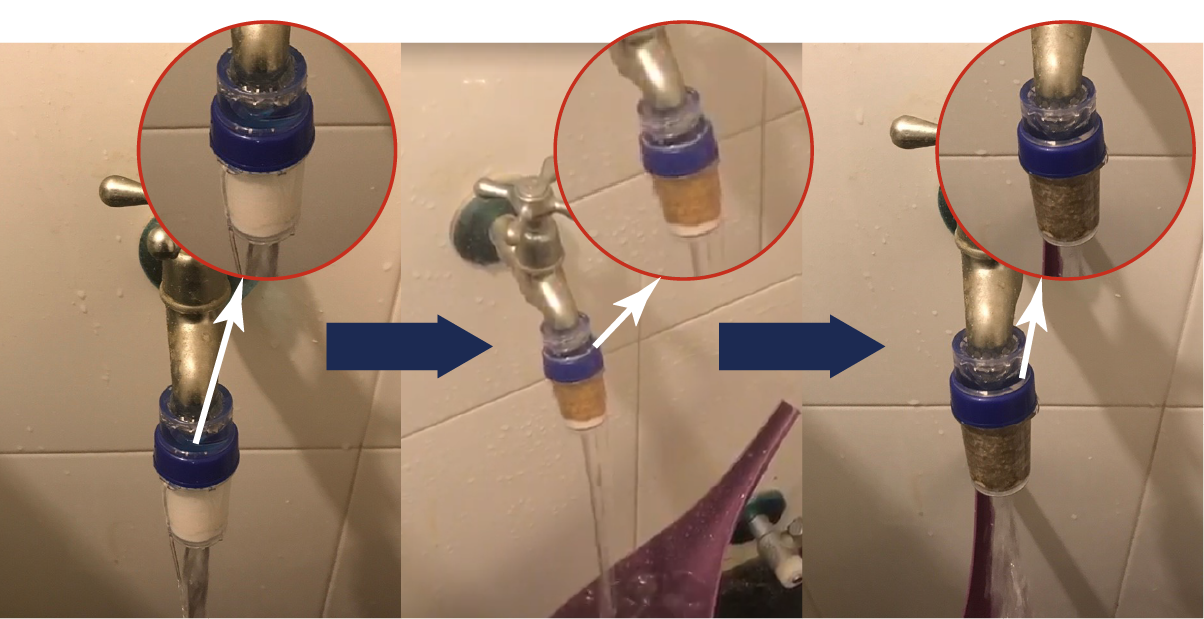 活水器安裝數分鐘後,使清除管內附著髒污。可由水質檢測器的變化中得知